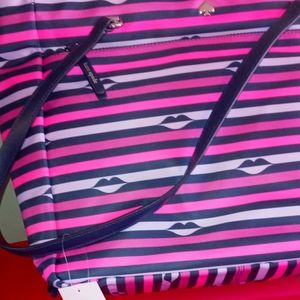 KATE SPADE large nylon tote multi-pink lip print, NWT, shoulder straps